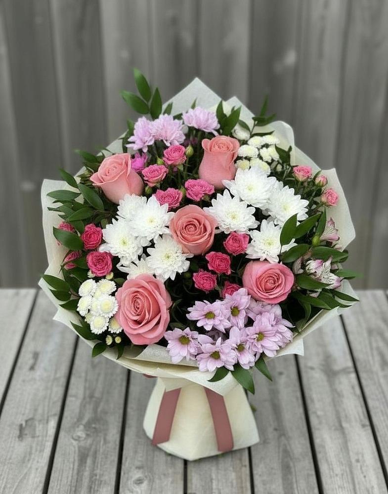 Букет цветов из: Альстромерии, Гвоздики, Розы и Хризантемы в Подгородней Покровке