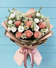 Букет цветов из:  Розы, Альстромерии и Лизиантусы в Подгородней Покровке