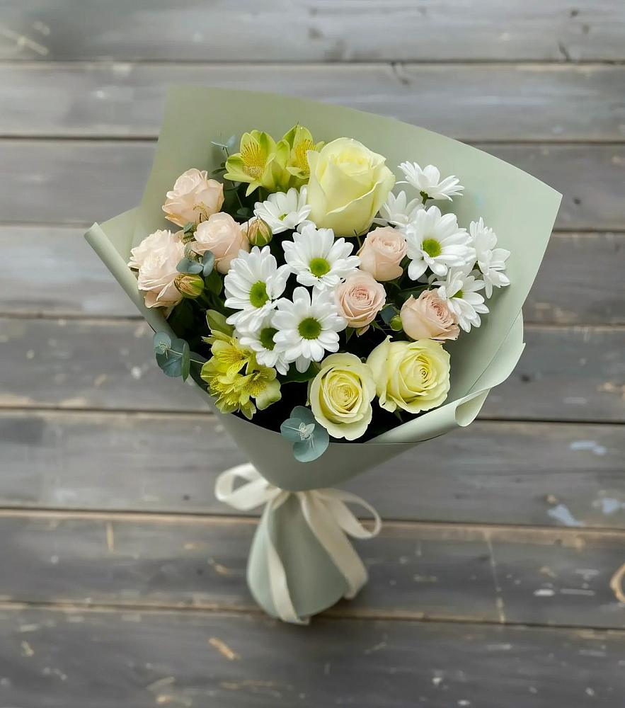Букет цветов из: Альстромерии, Розы и Хризантемы в Подгородней Покровке