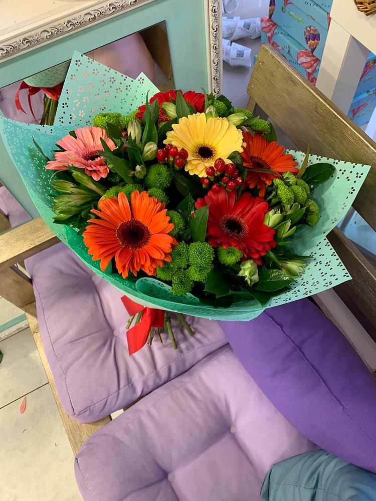 Букет цветов из: Герберы, Хризантемы и Альстромерии в Подгородней Покровке