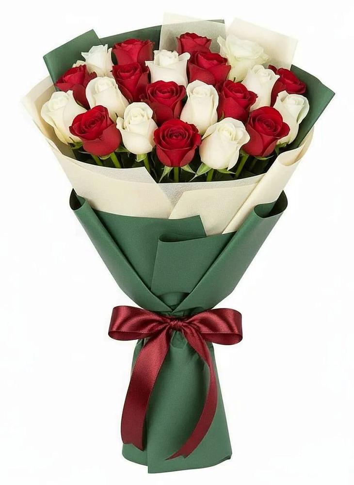 Букет Микс из красных и белых роз в Подгородней Покровке