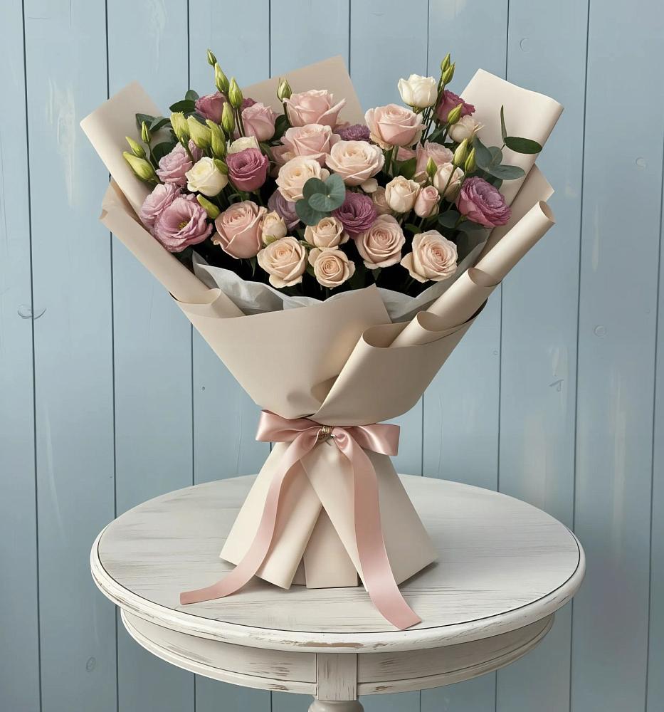 Букет цветов из: Розы и Лизиантусы в Подгородней Покровке