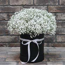 Цветочная композиция из Гипсофила в шляпной коробке в Подгородней Покровке